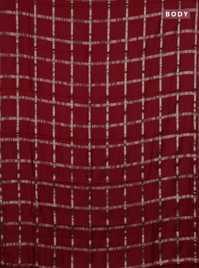 Semi chanderi saree red and green with allover zari checked pattern in borderless style
