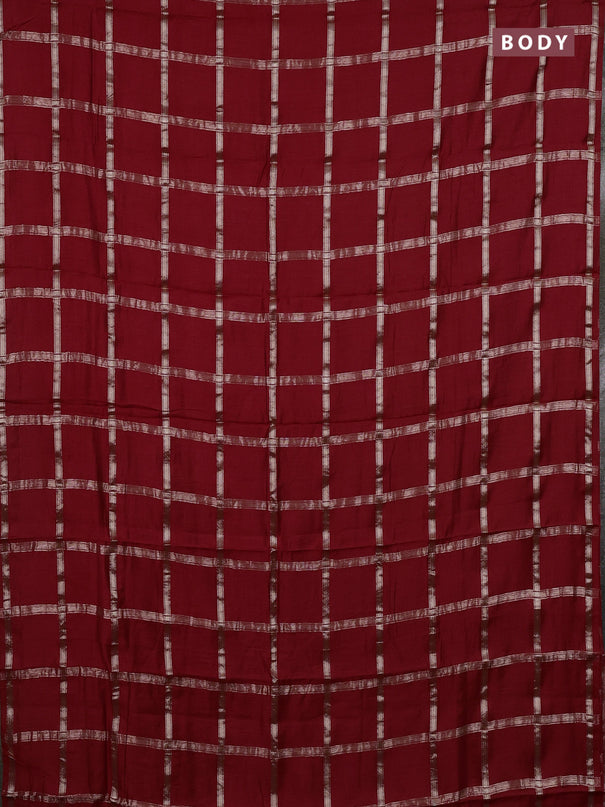 Semi chanderi saree red and green with allover zari checked pattern in borderless style