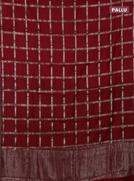 Semi chanderi saree red and green with allover zari checked pattern in borderless style