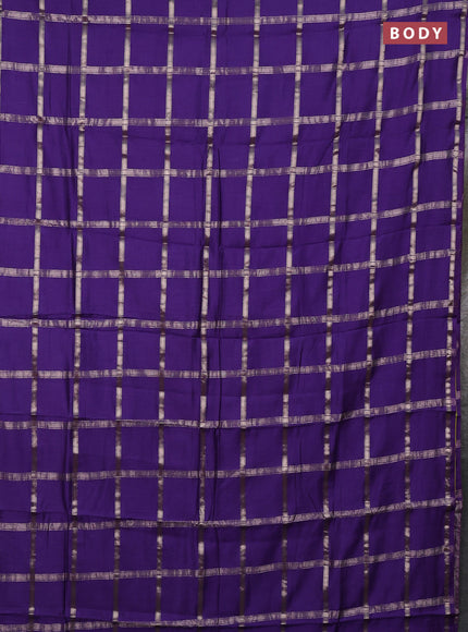 Semi chanderi saree violet and light green with allover zari checked pattern in borderless style