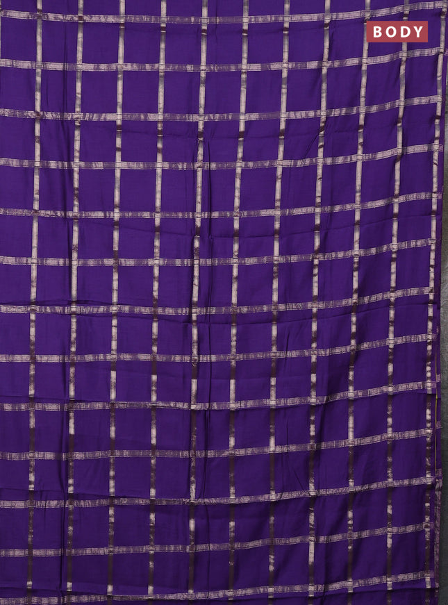 Semi chanderi saree violet and light green with allover zari checked pattern in borderless style