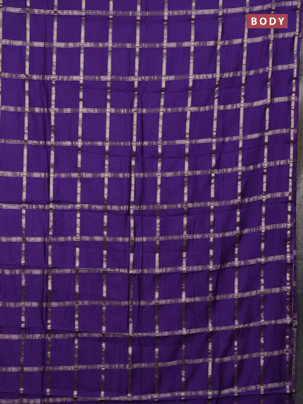 Semi chanderi saree violet and light green with allover zari checked pattern in borderless style