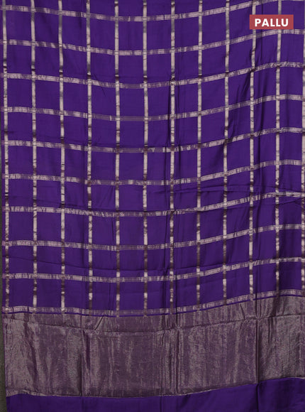 Semi chanderi saree violet and light green with allover zari checked pattern in borderless style