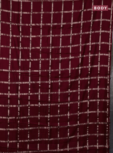 Semi chanderi saree deep maroon and green with allover zari checked pattern in borderless style