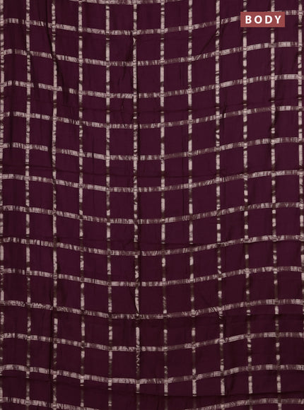 Semi chanderi saree deep wine and rust shade with allover zari checked pattern in borderless style