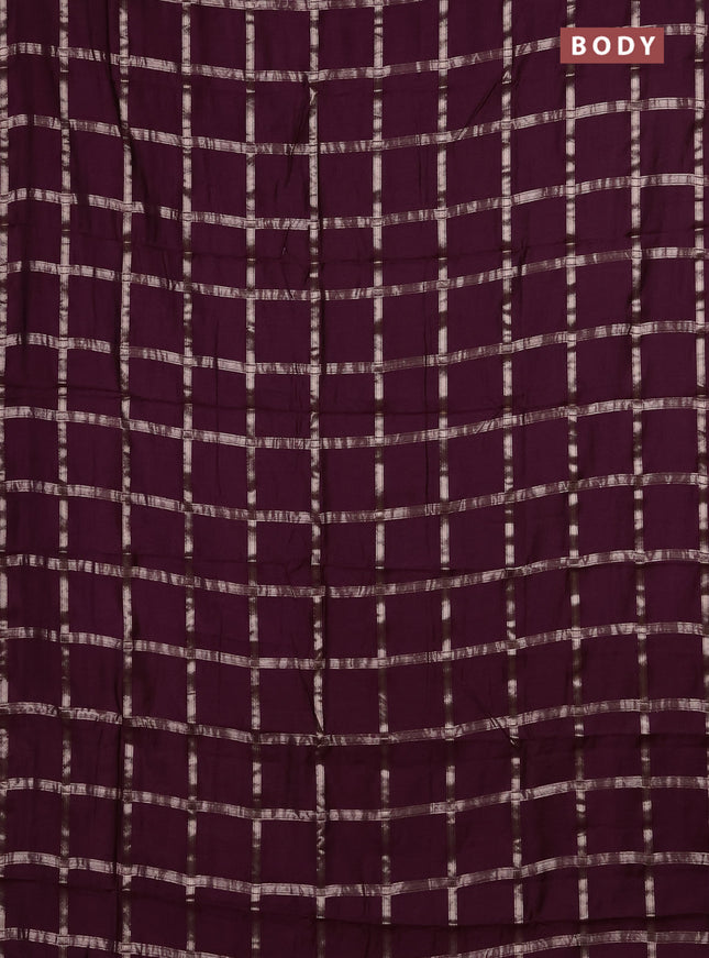 Semi chanderi saree deep wine and rust shade with allover zari checked pattern in borderless style