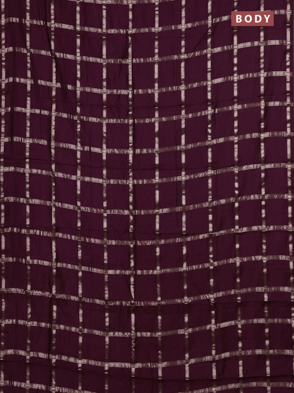 Semi chanderi saree deep wine and rust shade with allover zari checked pattern in borderless style
