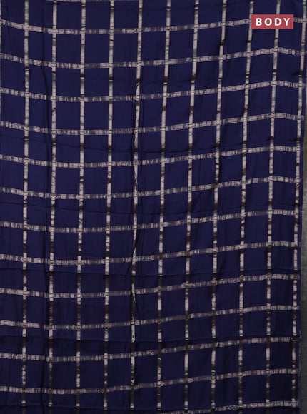 Semi chanderi saree navy blue and violet with allover zari checked pattern in borderless style