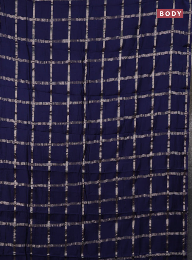 Semi chanderi saree navy blue and violet with allover zari checked pattern in borderless style