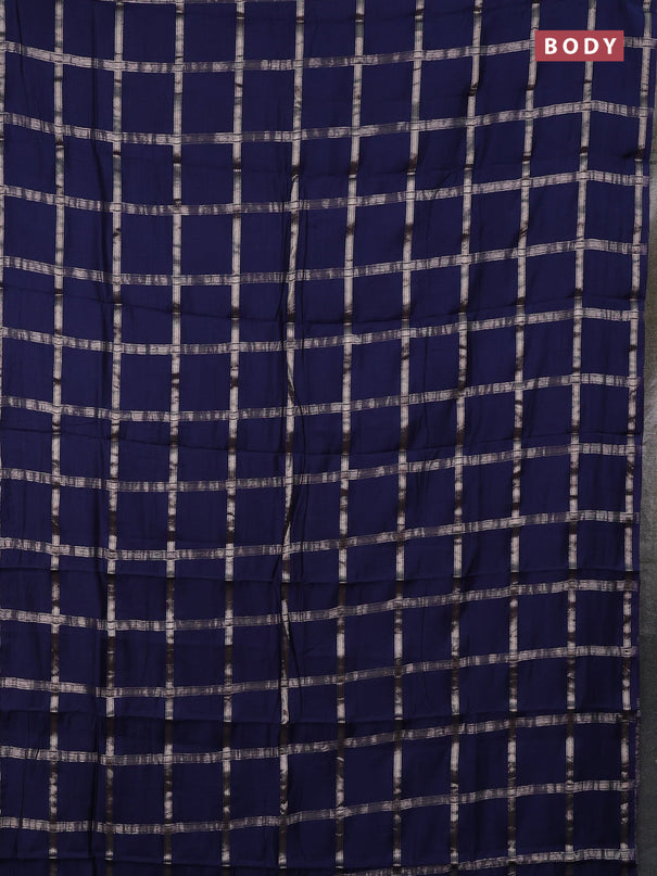 Semi chanderi saree navy blue and violet with allover zari checked pattern in borderless style