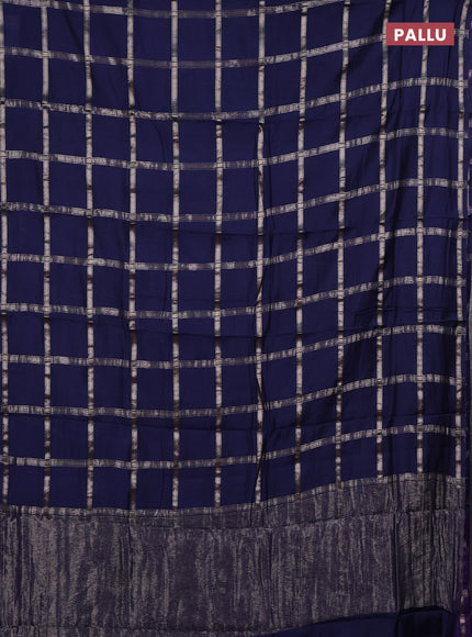 Semi chanderi saree navy blue and violet with allover zari checked pattern in borderless style