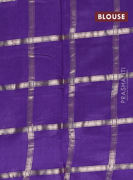 Semi chanderi saree navy blue and violet with allover zari checked pattern in borderless style