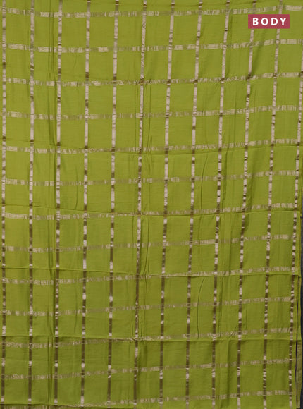 Semi chanderi saree light green and violet with allover zari checked pattern in borderless style