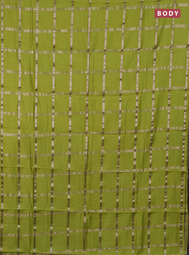 Semi chanderi saree light green and violet with allover zari checked pattern in borderless style