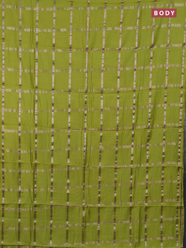 Semi chanderi saree light green and violet with allover zari checked pattern in borderless style