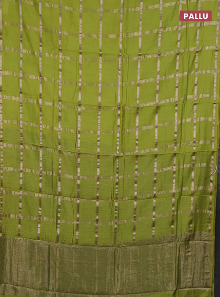 Semi chanderi saree light green and violet with allover zari checked pattern in borderless style