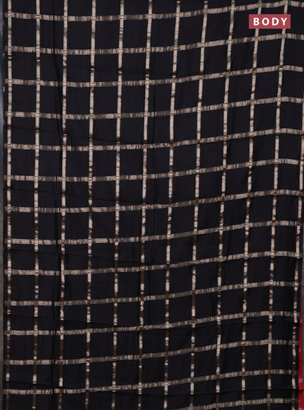 Semi chanderi saree black and red with allover zari checked pattern in borderless style