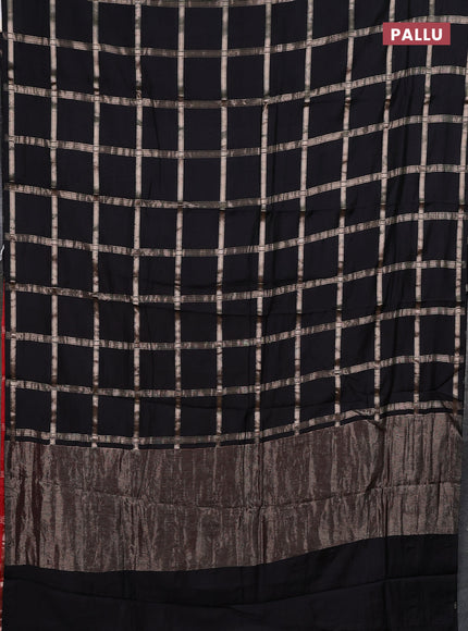 Semi chanderi saree black and red with allover zari checked pattern in borderless style