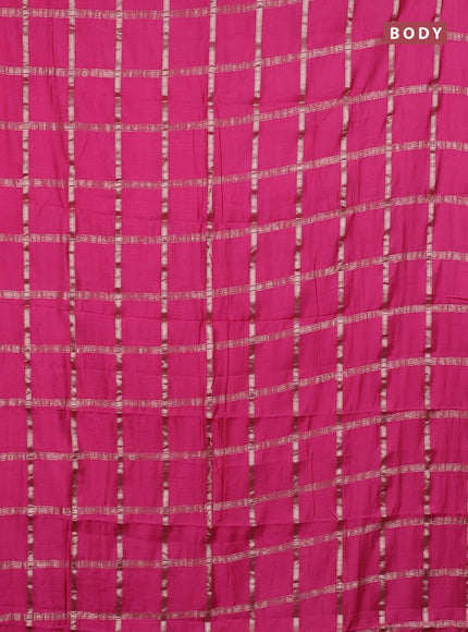 Semi chanderi saree light pink and violet with allover zari checked pattern in borderless style