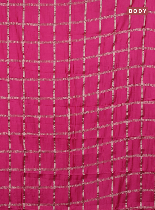 Semi chanderi saree light pink and violet with allover zari checked pattern in borderless style