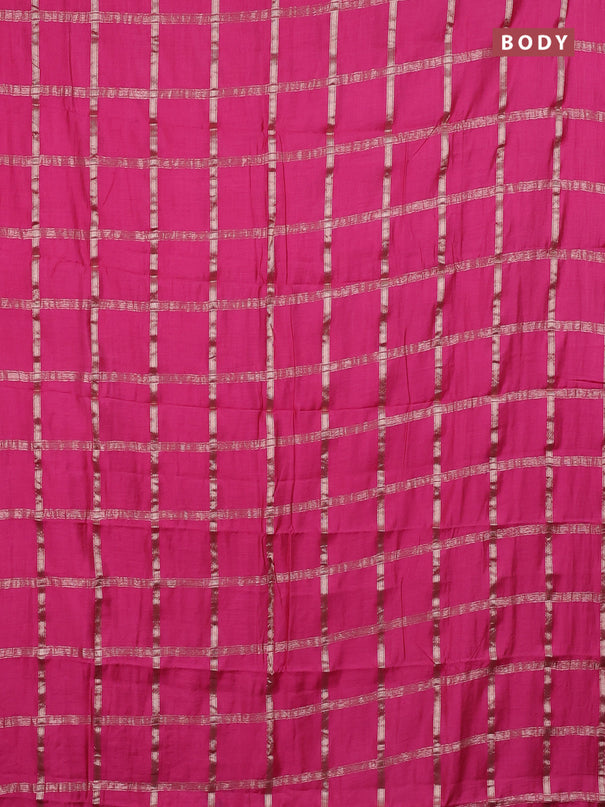 Semi chanderi saree light pink and violet with allover zari checked pattern in borderless style