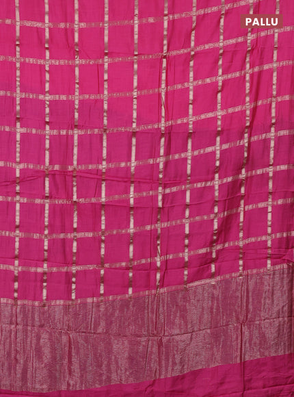 Semi chanderi saree light pink and violet with allover zari checked pattern in borderless style