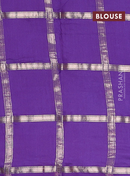 Semi chanderi saree light pink and violet with allover zari checked pattern in borderless style