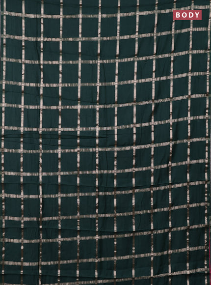 Semi chanderi saree bottle green and pink with allover zari checked pattern in borderless style