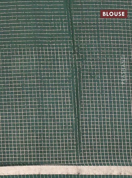 Semi chanderi saree deep wine and bottle green with allover small checks pattern and small zari woven border