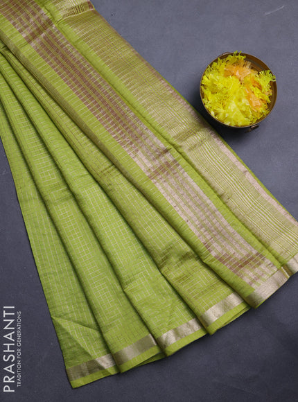 Semi chanderi saree light green and deep maroon with allover small checks pattern and small zari woven border