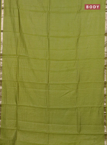 Semi chanderi saree light green and deep maroon with allover small checks pattern and small zari woven border