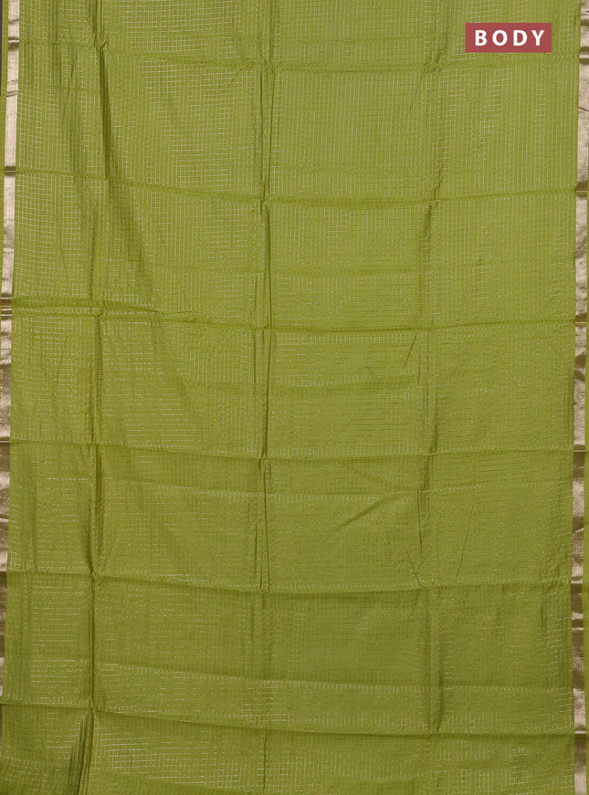 Semi chanderi saree light green and deep maroon with allover small checks pattern and small zari woven border