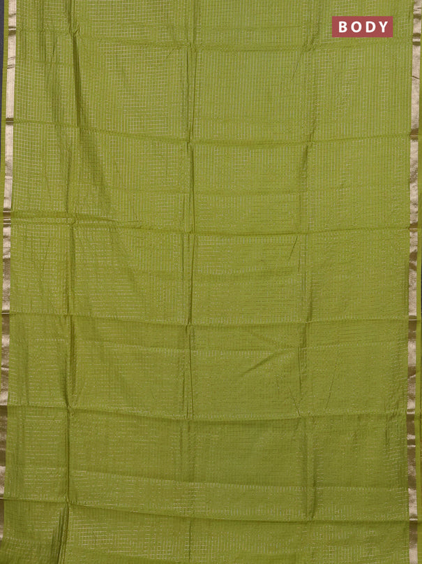 Semi chanderi saree light green and deep maroon with allover small checks pattern and small zari woven border
