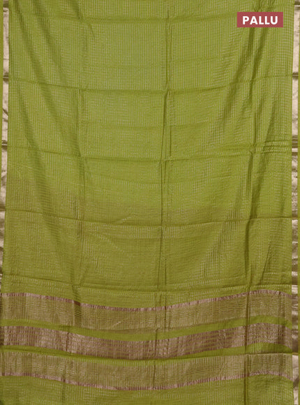 Semi chanderi saree light green and deep maroon with allover small checks pattern and small zari woven border