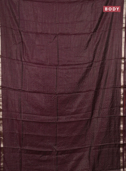 Semi chanderi saree coffee brown and rust shade with allover zari checked pattern and small zari woven border