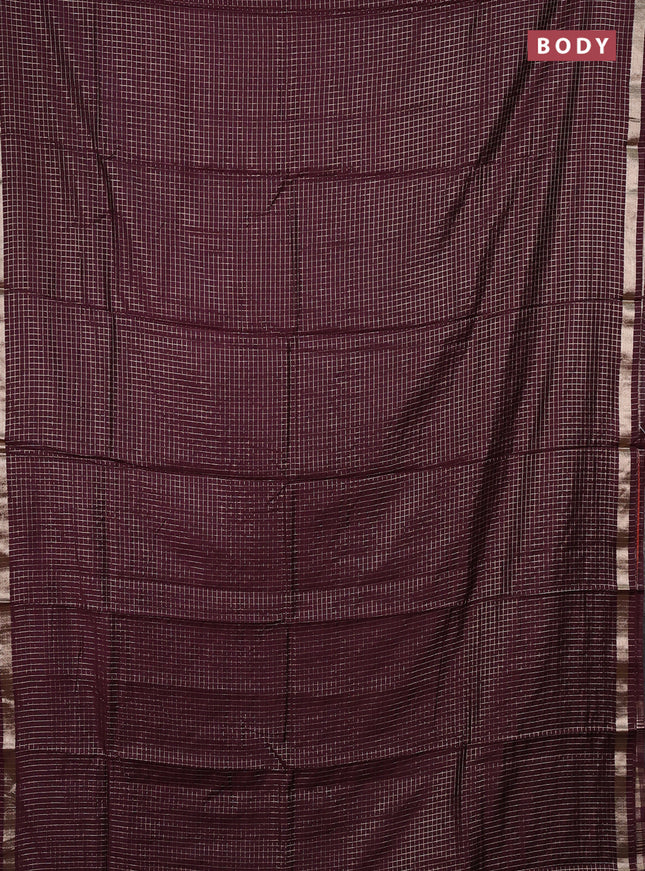 Semi chanderi saree coffee brown and rust shade with allover zari checked pattern and small zari woven border