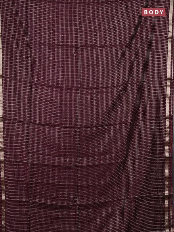 Semi chanderi saree coffee brown and rust shade with allover zari checked pattern and small zari woven border