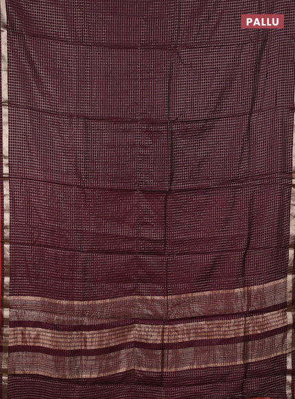 Semi chanderi saree coffee brown and rust shade with allover zari checked pattern and small zari woven border