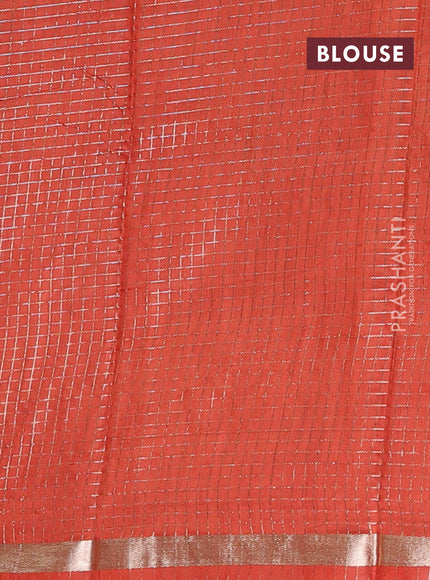 Semi chanderi saree coffee brown and rust shade with allover zari checked pattern and small zari woven border