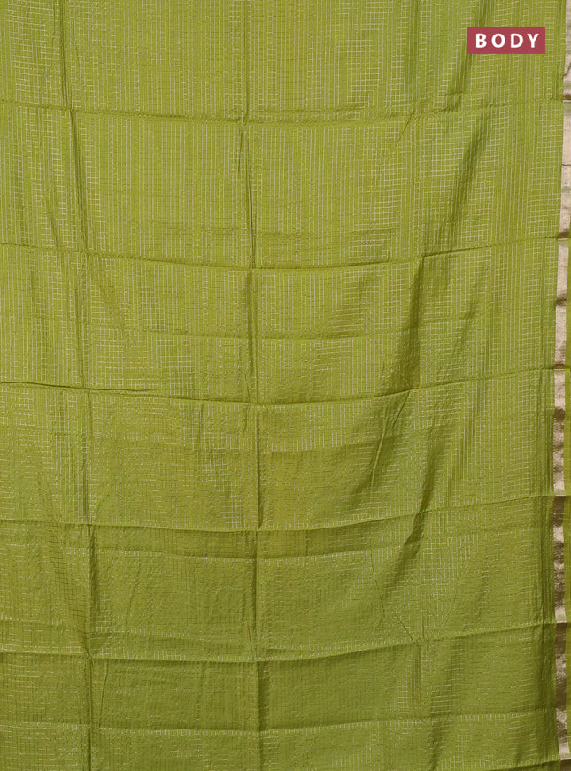 Semi chanderi saree light green and violet with allover small checks pattern and small zari woven border