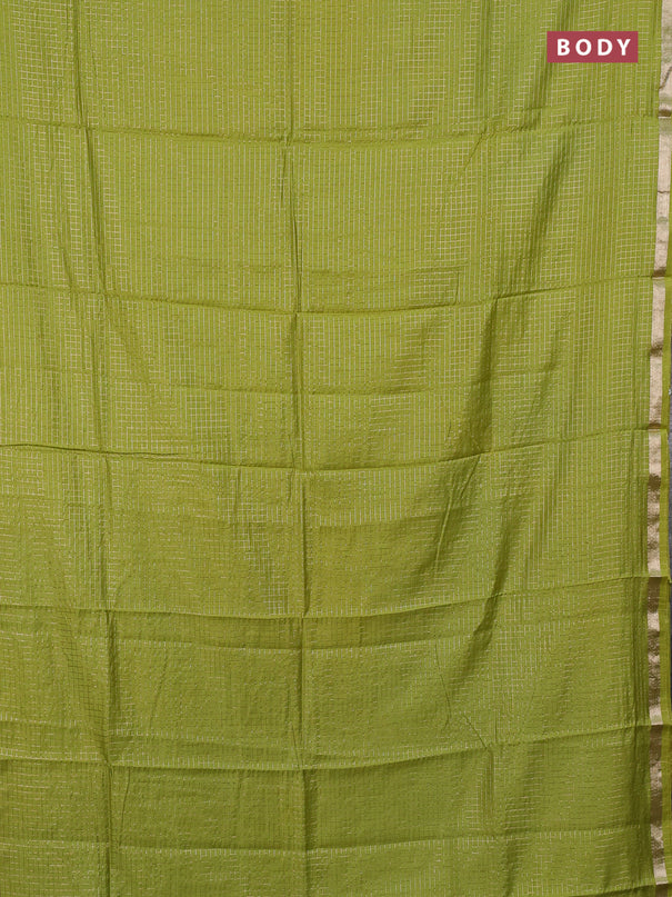 Semi chanderi saree light green and violet with allover small checks pattern and small zari woven border