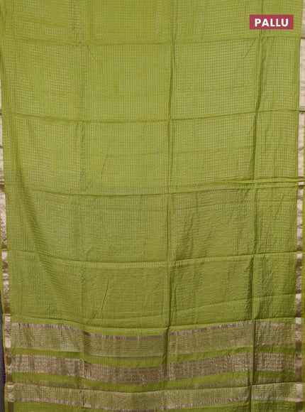 Semi chanderi saree light green and violet with allover small checks pattern and small zari woven border