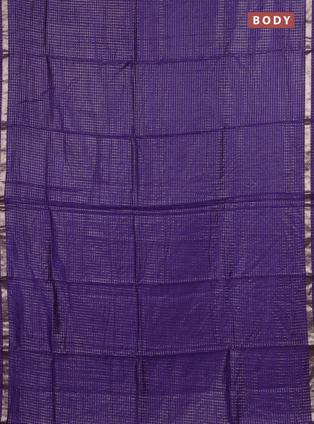 Semi chanderi saree violet and light green with allover small checks pattern and small zari woven border