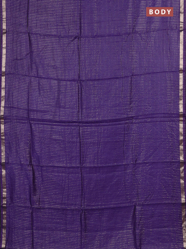 Semi chanderi saree violet and light green with allover small checks pattern and small zari woven border