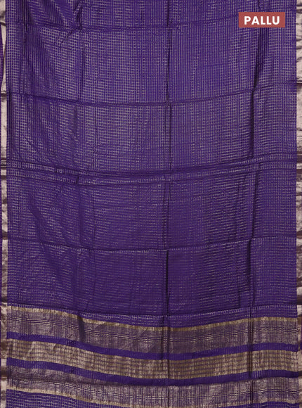 Semi chanderi saree violet and light green with allover small checks pattern and small zari woven border