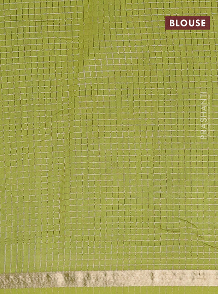 Semi chanderi saree violet and light green with allover small checks pattern and small zari woven border