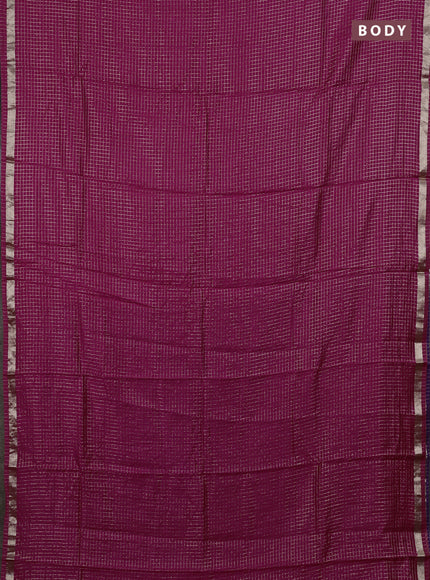 Semi chanderi saree pink and violet with allover small checks pattern and small zari woven border