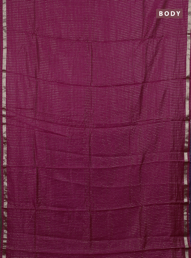 Semi chanderi saree pink and violet with allover small checks pattern and small zari woven border