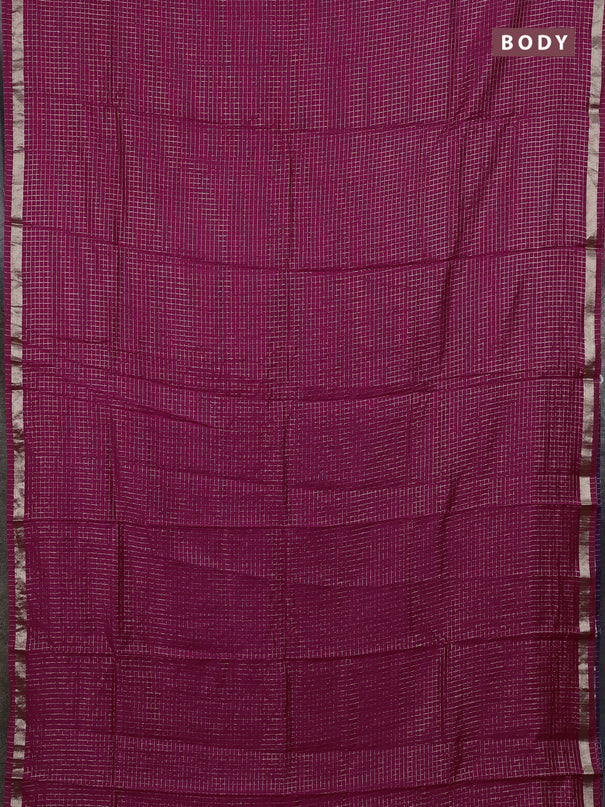 Semi chanderi saree pink and violet with allover small checks pattern and small zari woven border