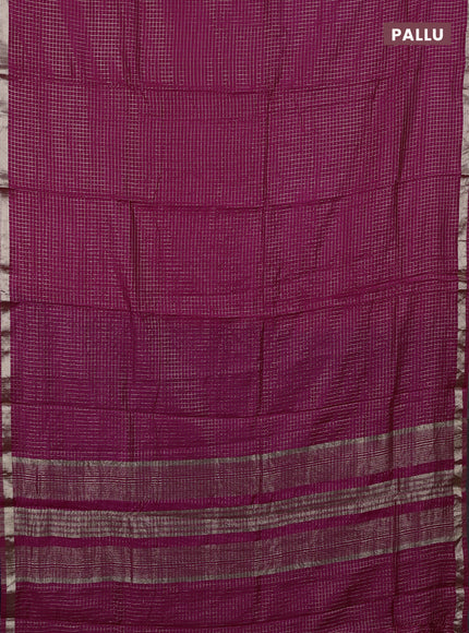 Semi chanderi saree pink and violet with allover small checks pattern and small zari woven border